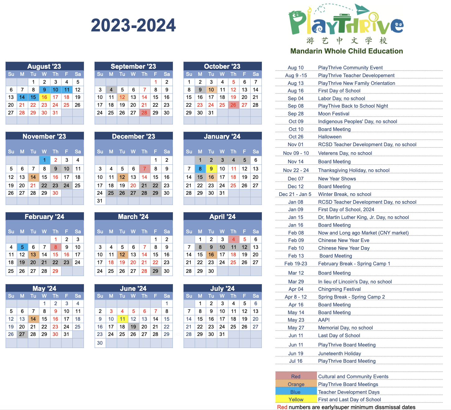 School Calendar - PlayThrive